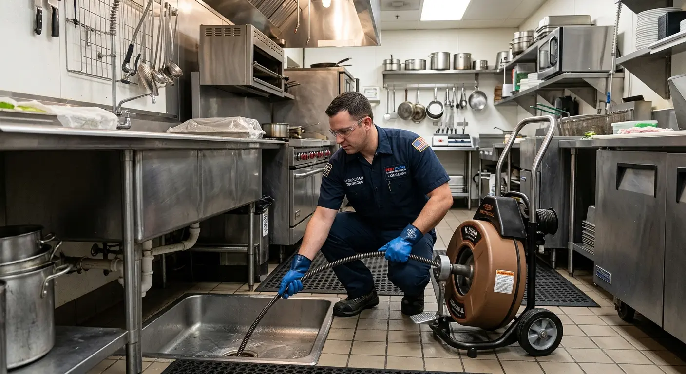 Commercial drain cleaning service in a restaurant kitchen in Paulsboro